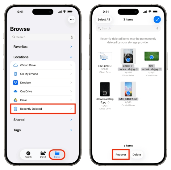 recover deleted iphone files from recently deleted folder
