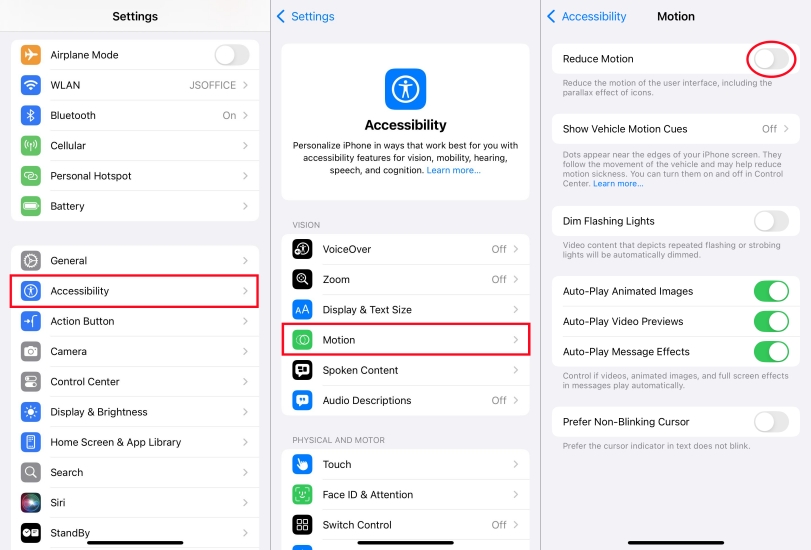 disable reduce motion on iphone