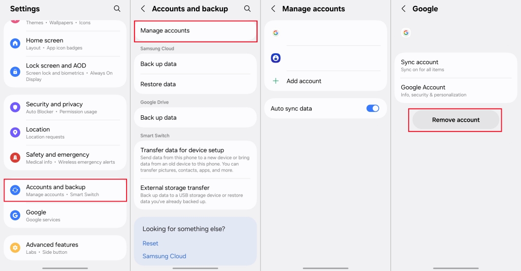 remove google account on samsung phone