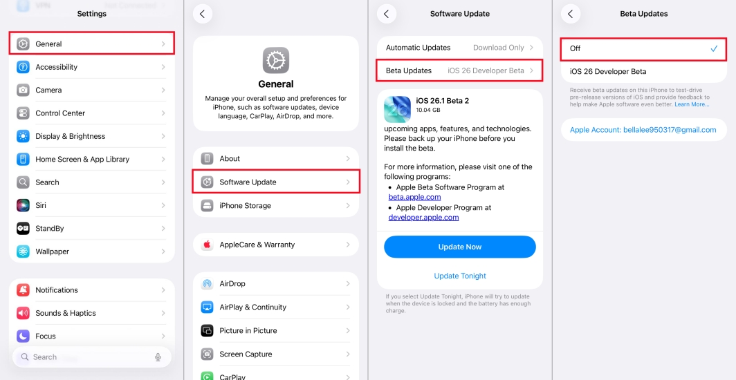 remove ios 26 beta