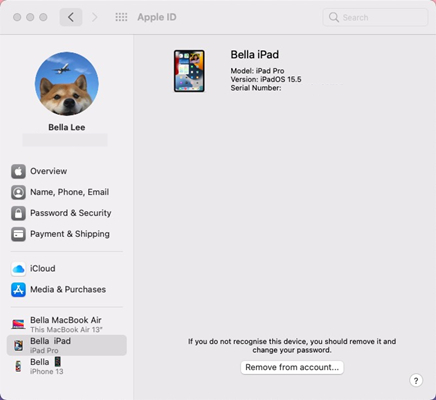 remove apple id from device list on mac