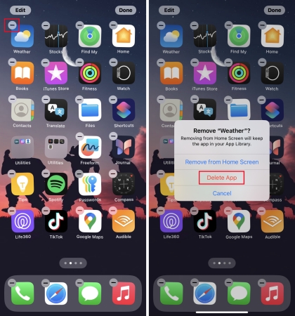 delete weather app on iphone