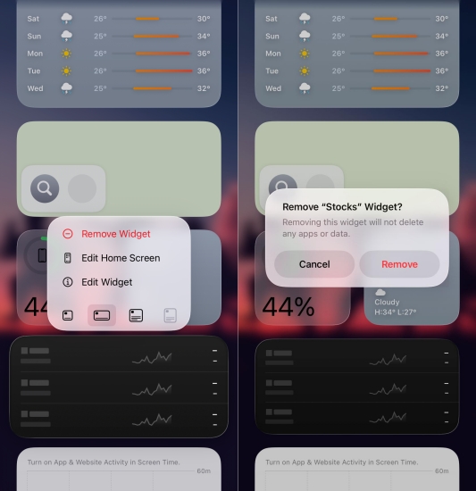 remove widgets on iphone