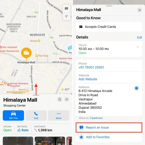 report an issue in apple maps