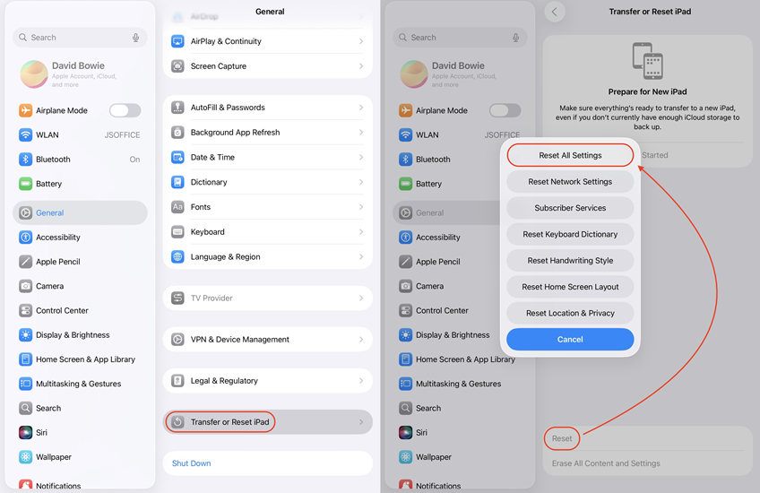 reset all settings on ipad