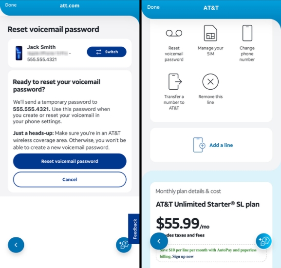 reset att voicemail password