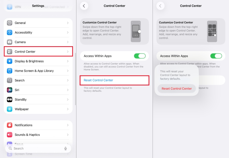 reset control center