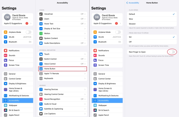 reset finger to open on ipad