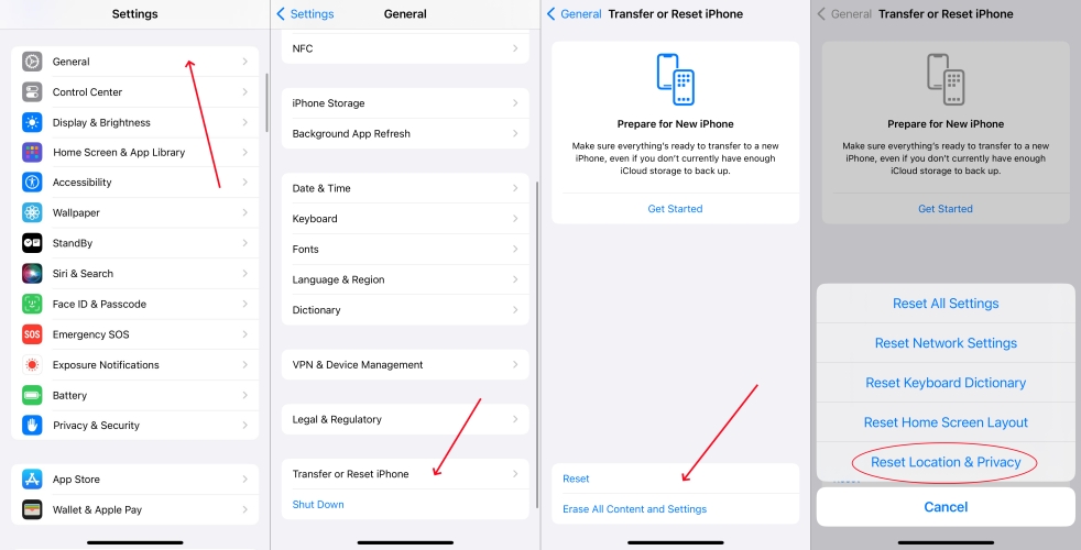 reset location and privacy on iphone