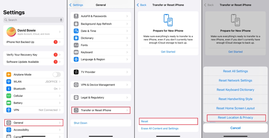 reset location and privacy settings on iphone