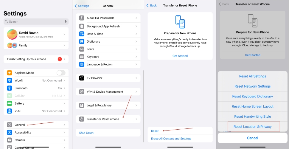 reset location and privacy