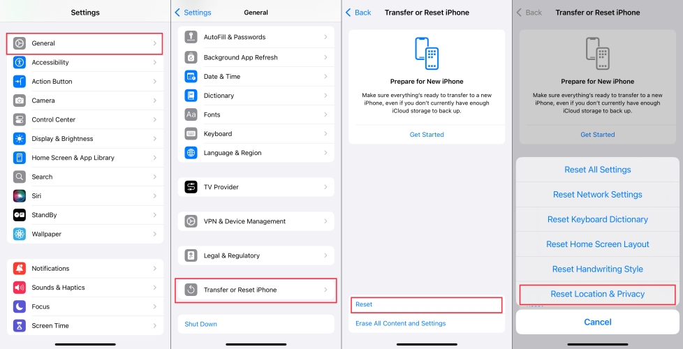 reset location privacy on iphone