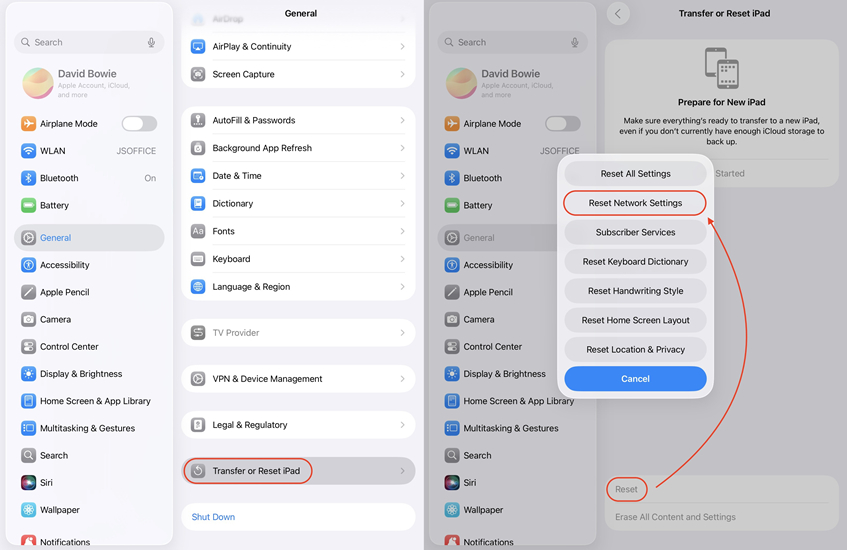 reset network settings on ipad