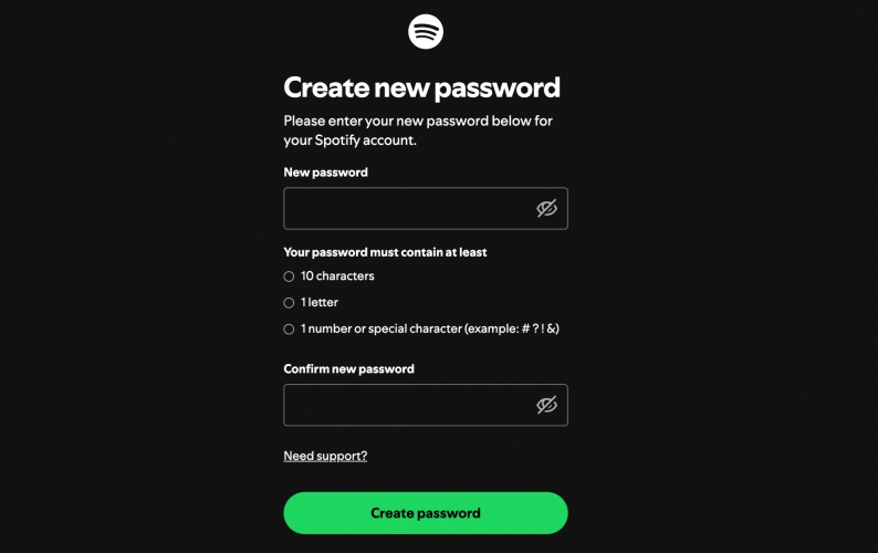reset spotify password