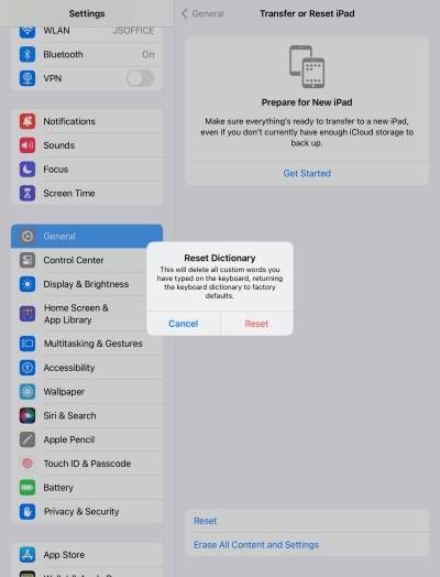 reset the keyboard on ipad