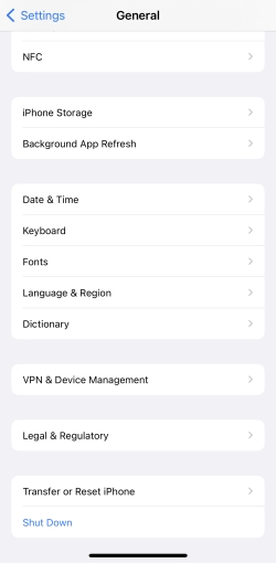 restart iphone in settings