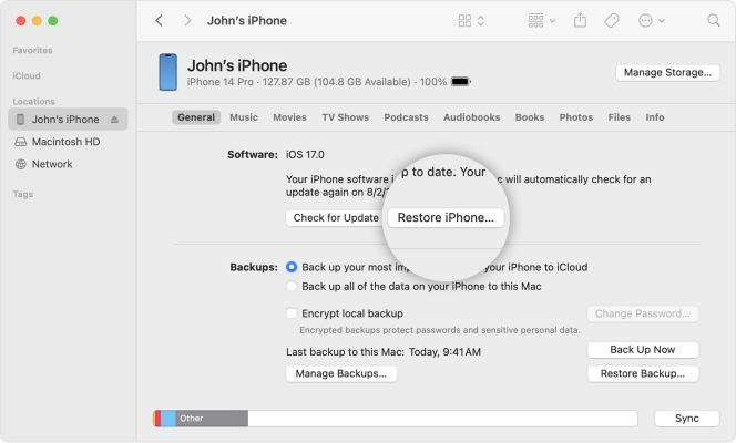 restore iphone via finder or itunes