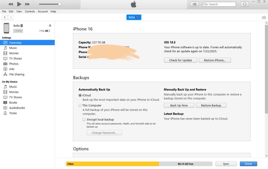 restore iphone via itunes