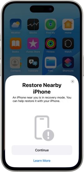 restore with nearby iphone