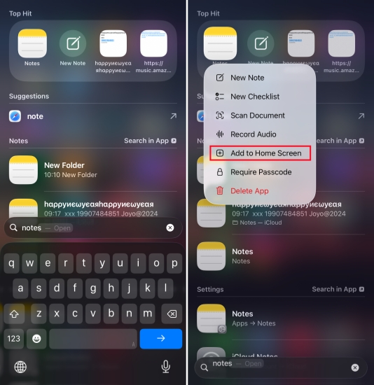 restore notes app to iphone home screen