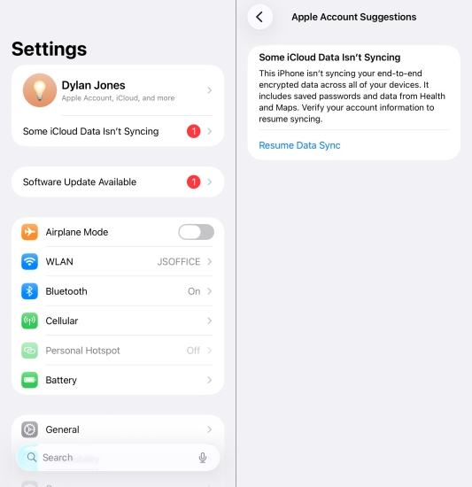 resume icloyd sync data