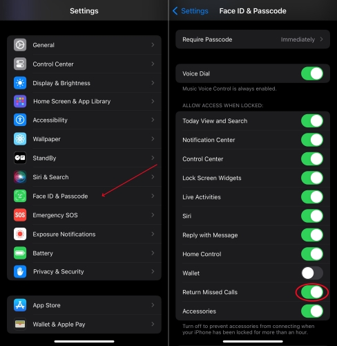 disable return missed calls on iphone