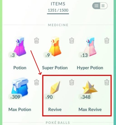 revive and max revive pokemon go