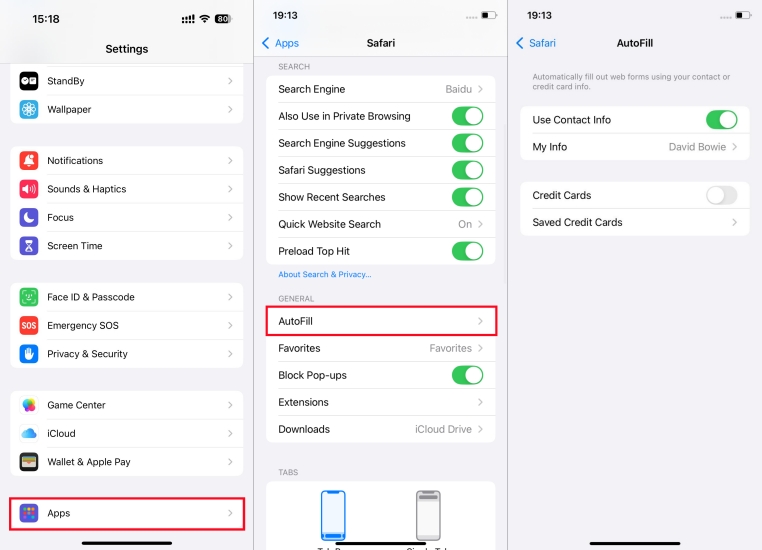 disble autofill in safari on iphone