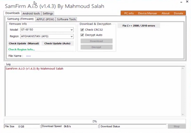 samfirm aio main interface