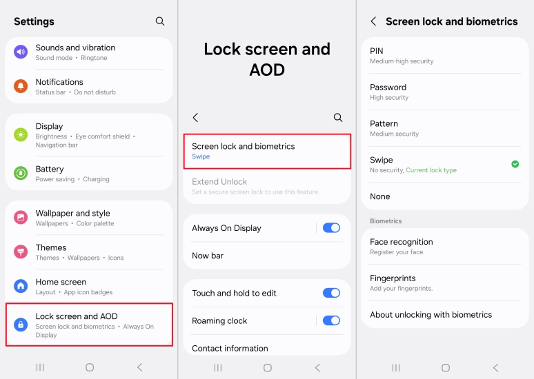 set lock screen and aod on samsung phone