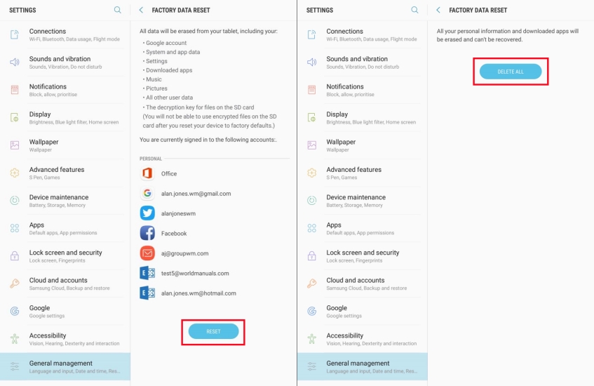 samsung tablet factory reset in settings