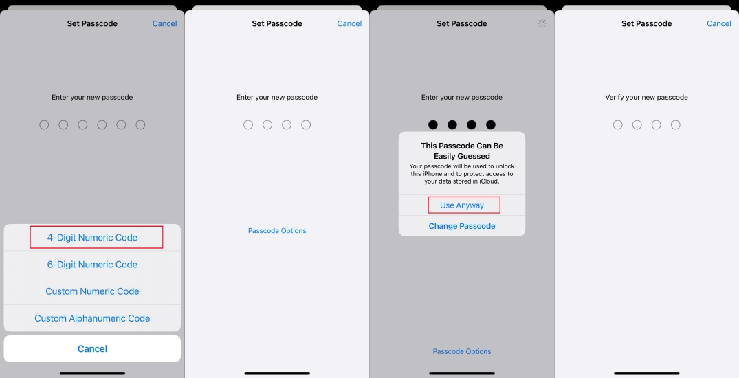 save 4 digit code on iphone