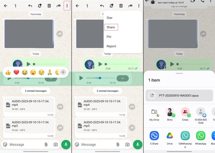 save audio from whatsapp via share on android