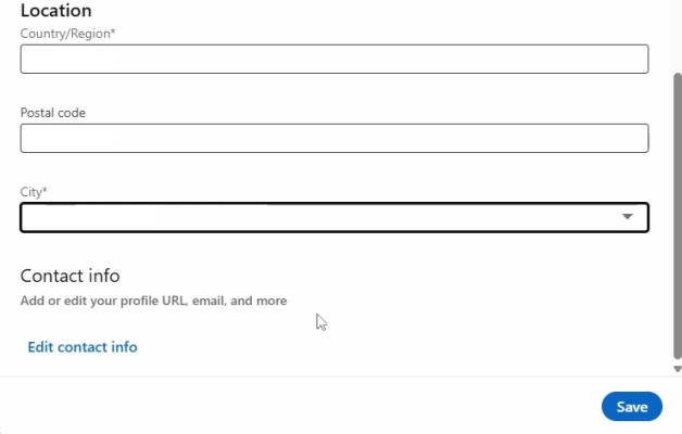 save linkedln location change on pc