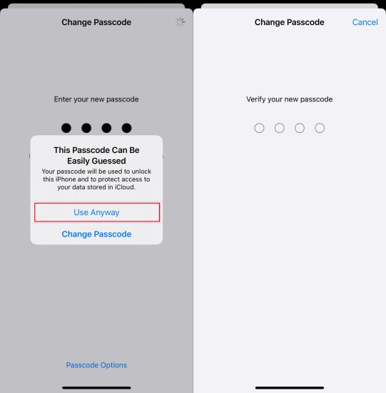 save 4 digit code on iphone
