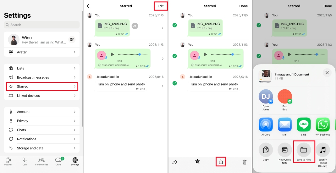save whatsapp starred messages on iphone