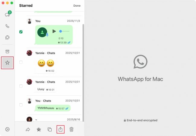 save whatsapp starred messages on mac