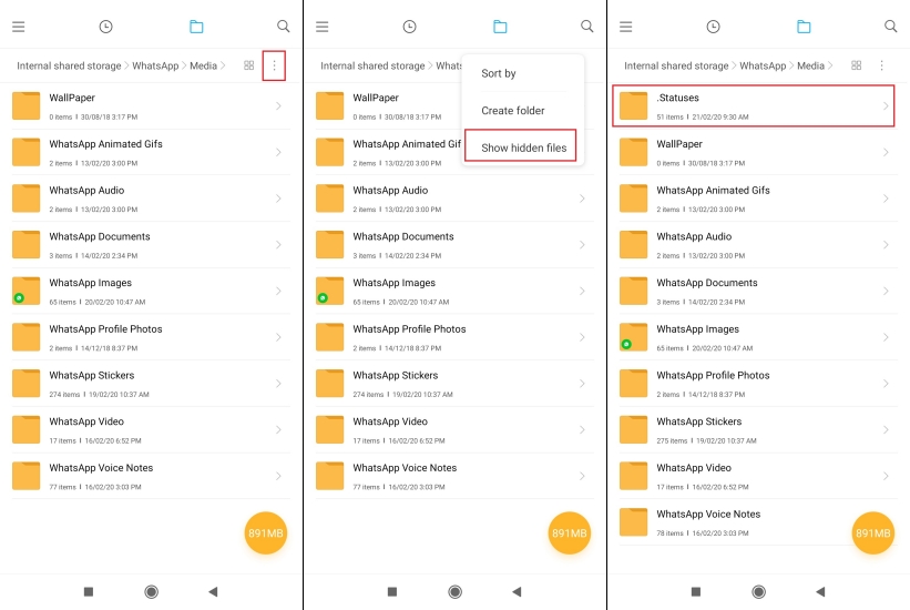 save whatsapp status video via file manager