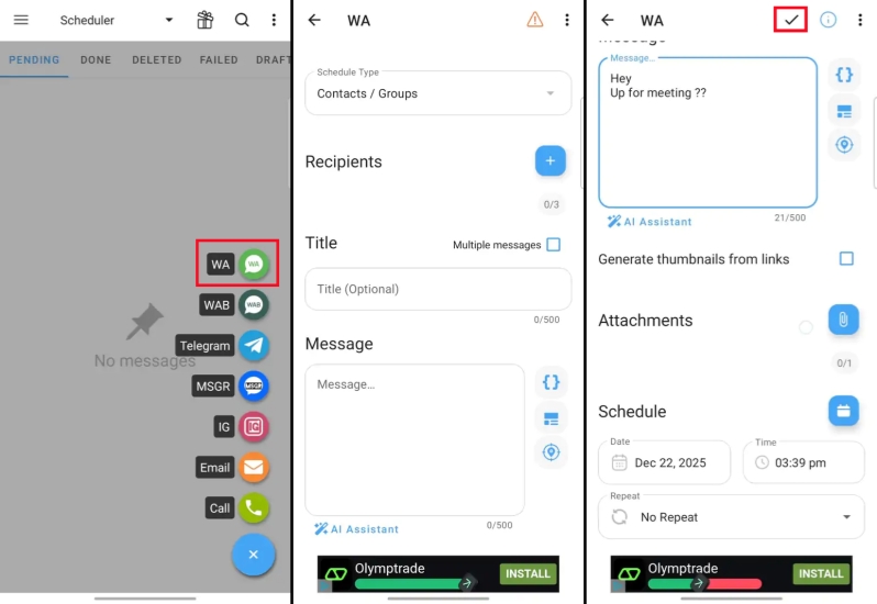 schedule whatsapp messages on android using skedit