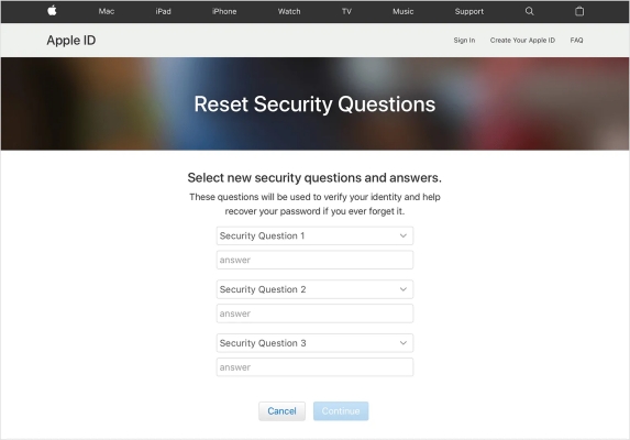 security questions iforgot website