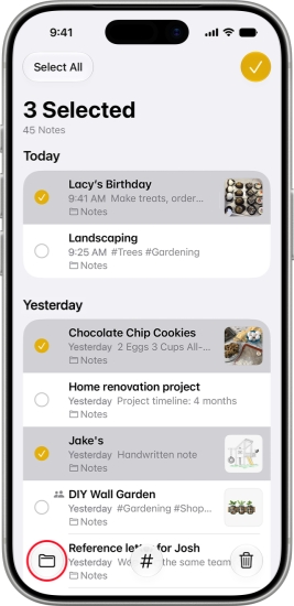 select and move notes on iphone