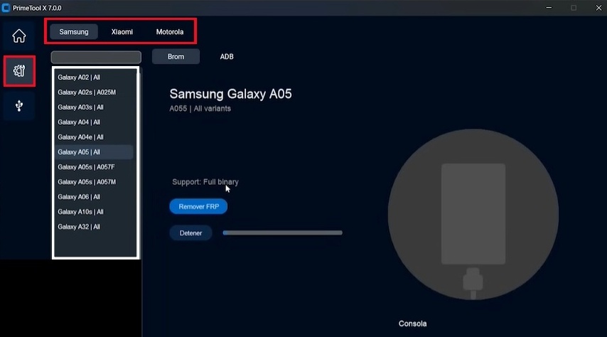 select phone model on gsm prime tool