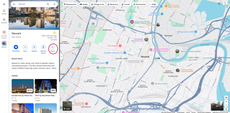 send a location on google map via browser