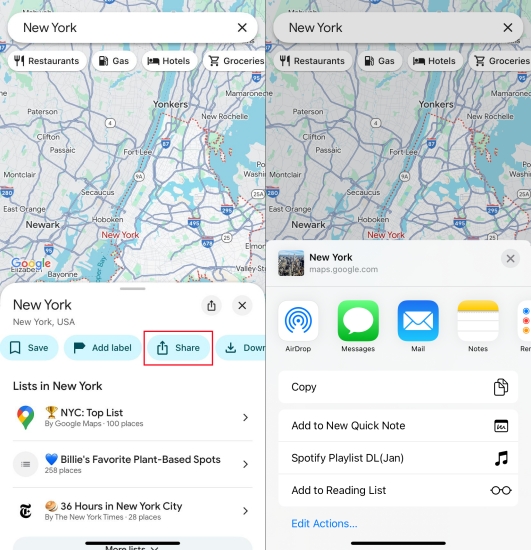 send a location on google map via app