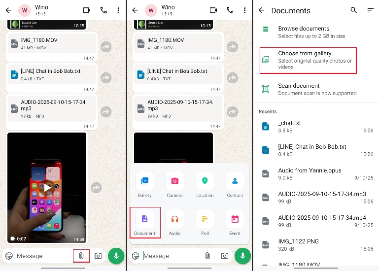 send photos as documents on android