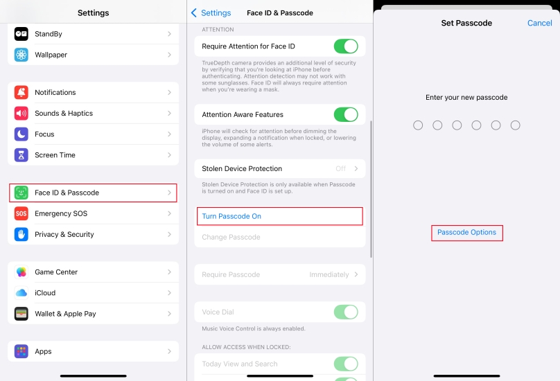 set 4 digit code on iphone