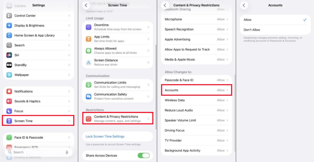 disable screen time restrictions