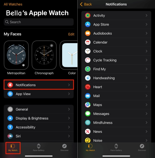 set apple watch notifications on iphone
