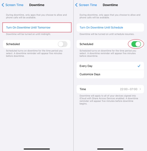 set downtime on iphone
