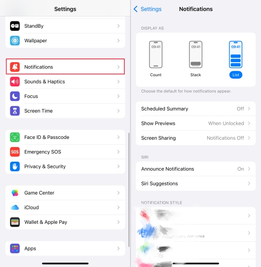 reset the settings of notification on iphone